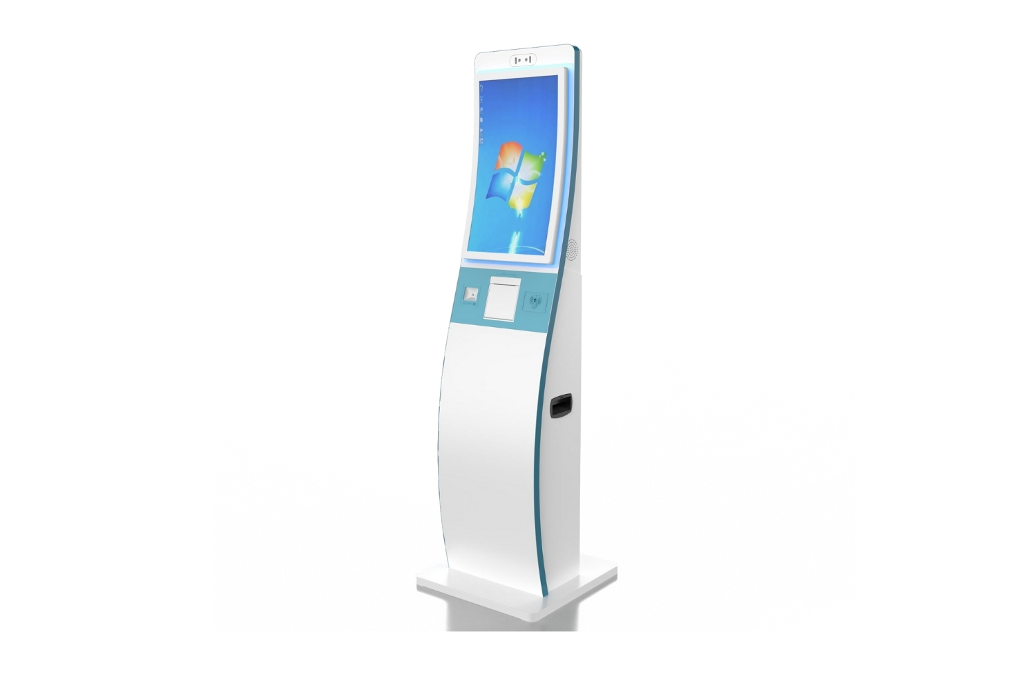 Kiosk Dokunmatik Bilet Makinesi 2 Arka planda azalan bilet kuyruklarını ve ön planda kendi işlemini kendi yapan bir kullanıcıyı gösteren, verimlilik temalı kompozisyon.